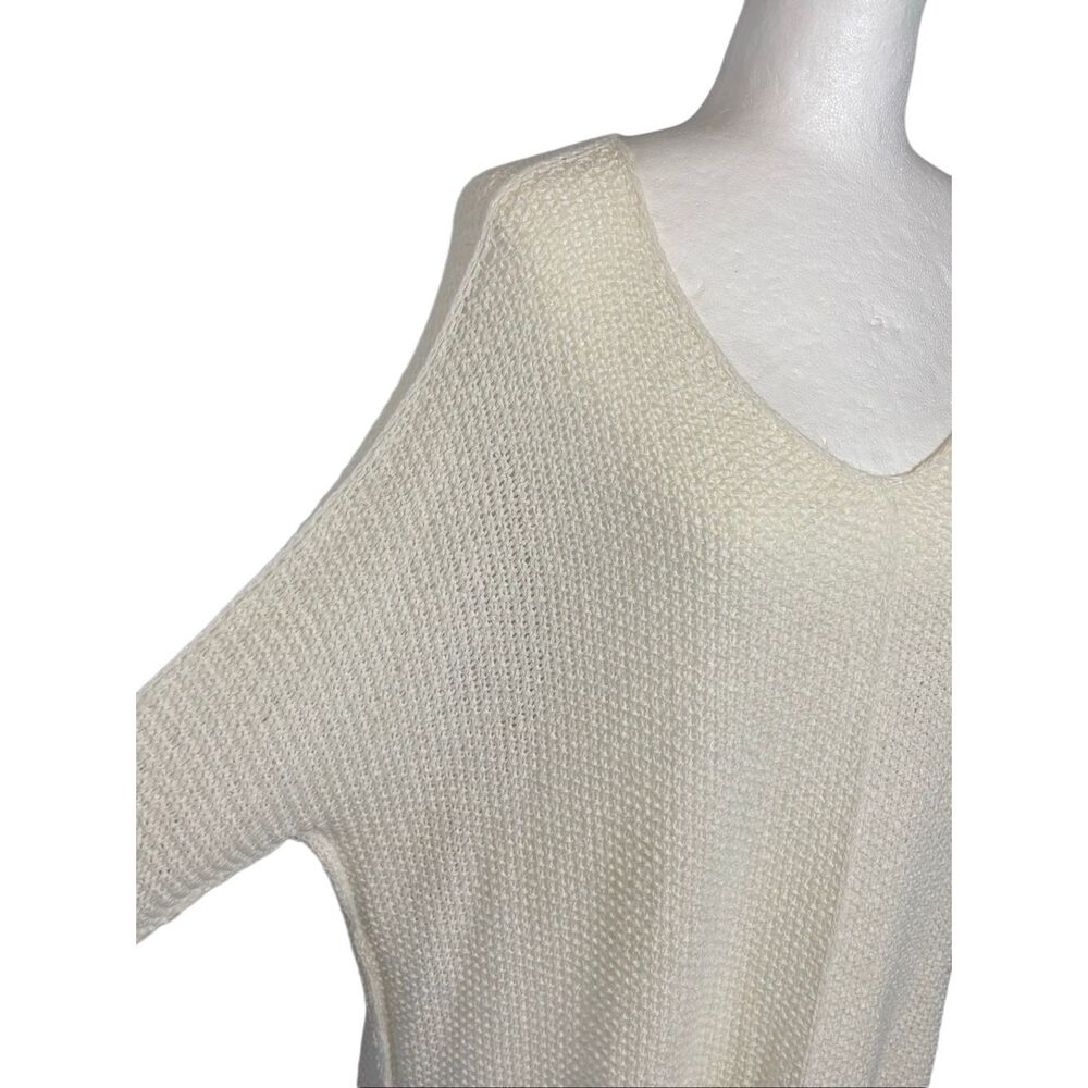 Anthropologie ee:some ivory oversized open knit v-neck sweater with dolman sleev - Picture 2 of 6